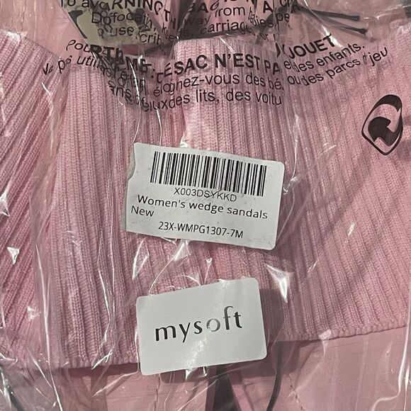 New Womens Knit Platform Sandals Size 7 Pink Summer Slip On Open Toe Wedge - Picture 7 of 9